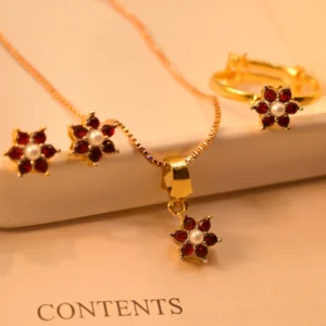 Luminous Gold Plated Flower Design Necklace Set For Girls